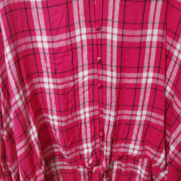 NWOT Lane Braynt Pink Plaid Classic Button-Down Tie-Hem Top in Size 24 - Picture 5 of 13